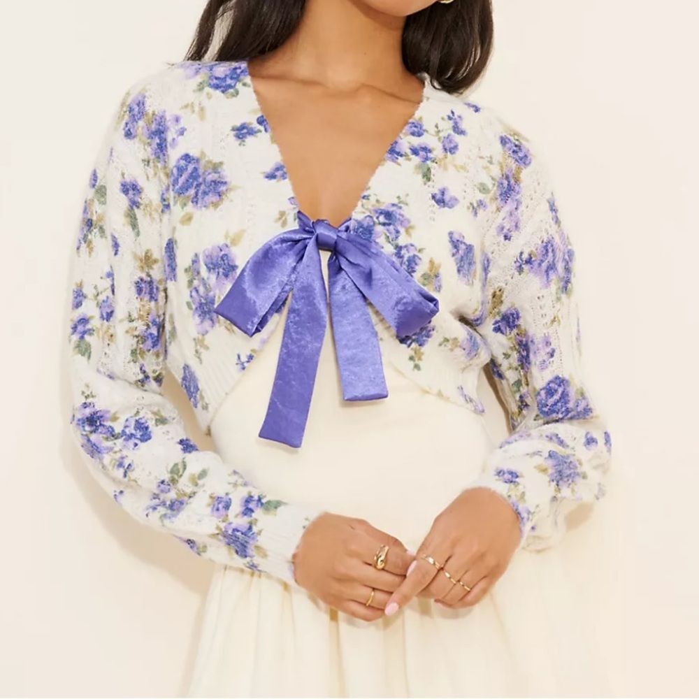 Anthropologie Moon River Blue Floral Cardigan